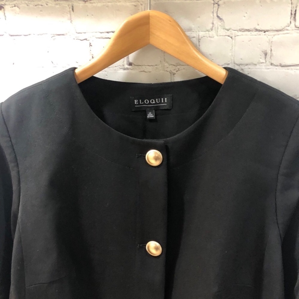Eloquii Blazer Gold Buttons Pleated Cuff Black Size 14 Style 5070 Coat Jacket - Picture 2 of 9